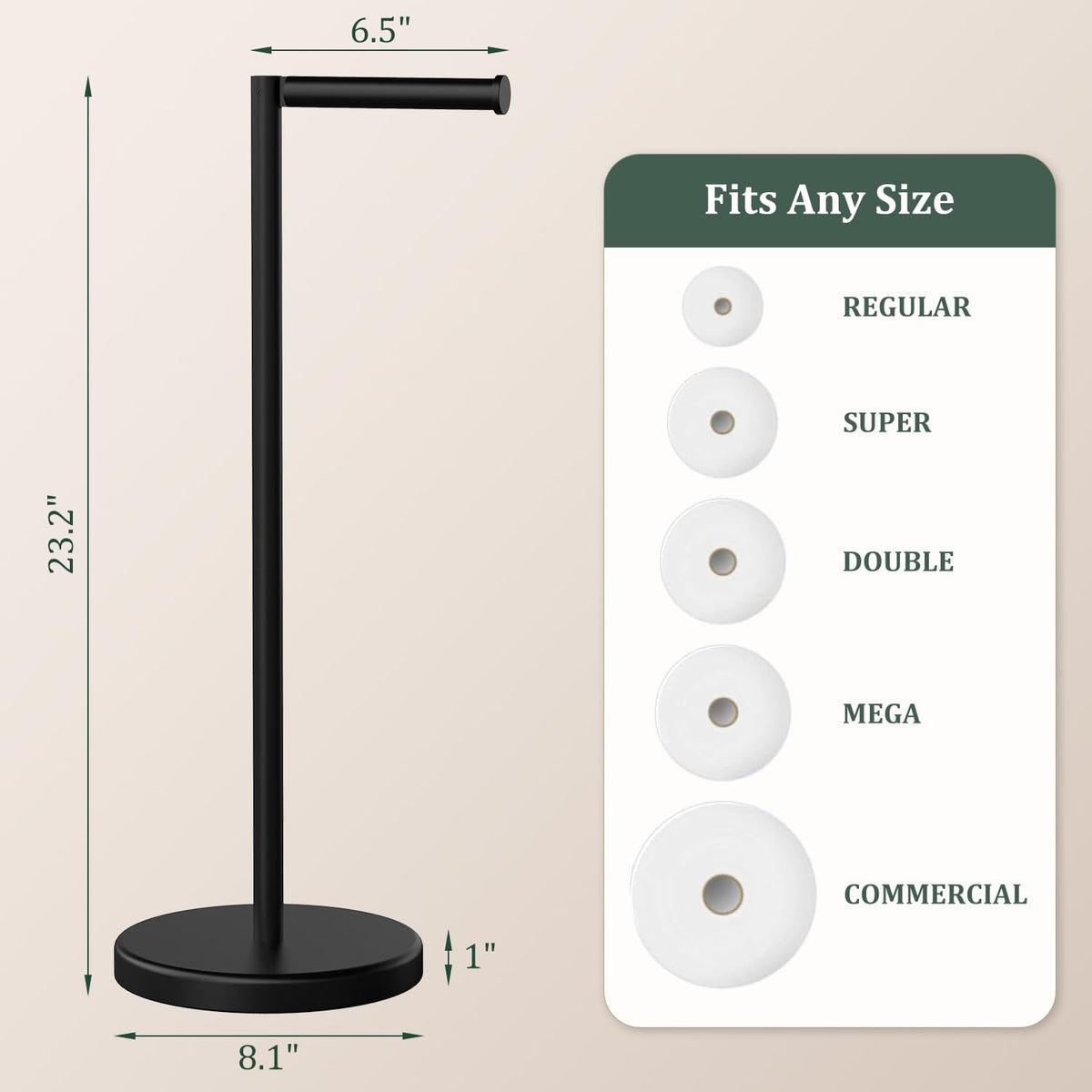 Evolvegoods weighted base, stable stand preventing wobble during roll dispensing.