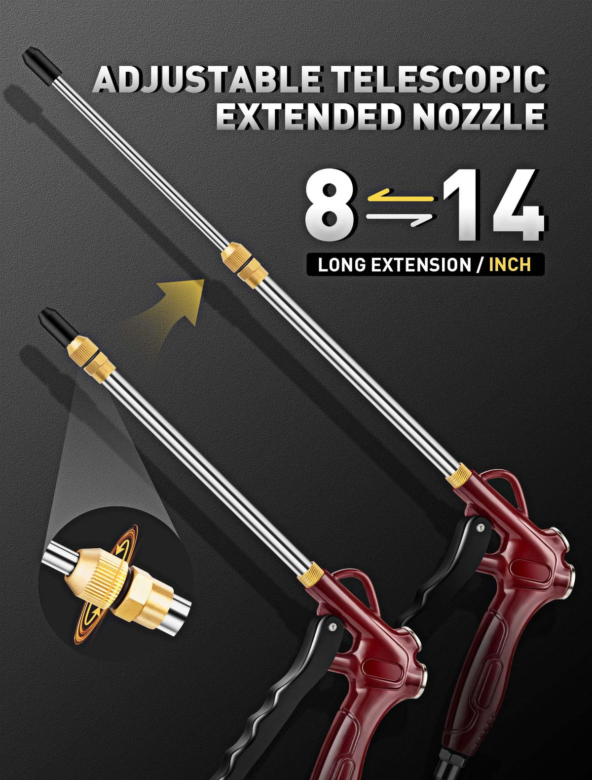 EVOULTES stainless steel nozzle provides rigid, precise air blasts.