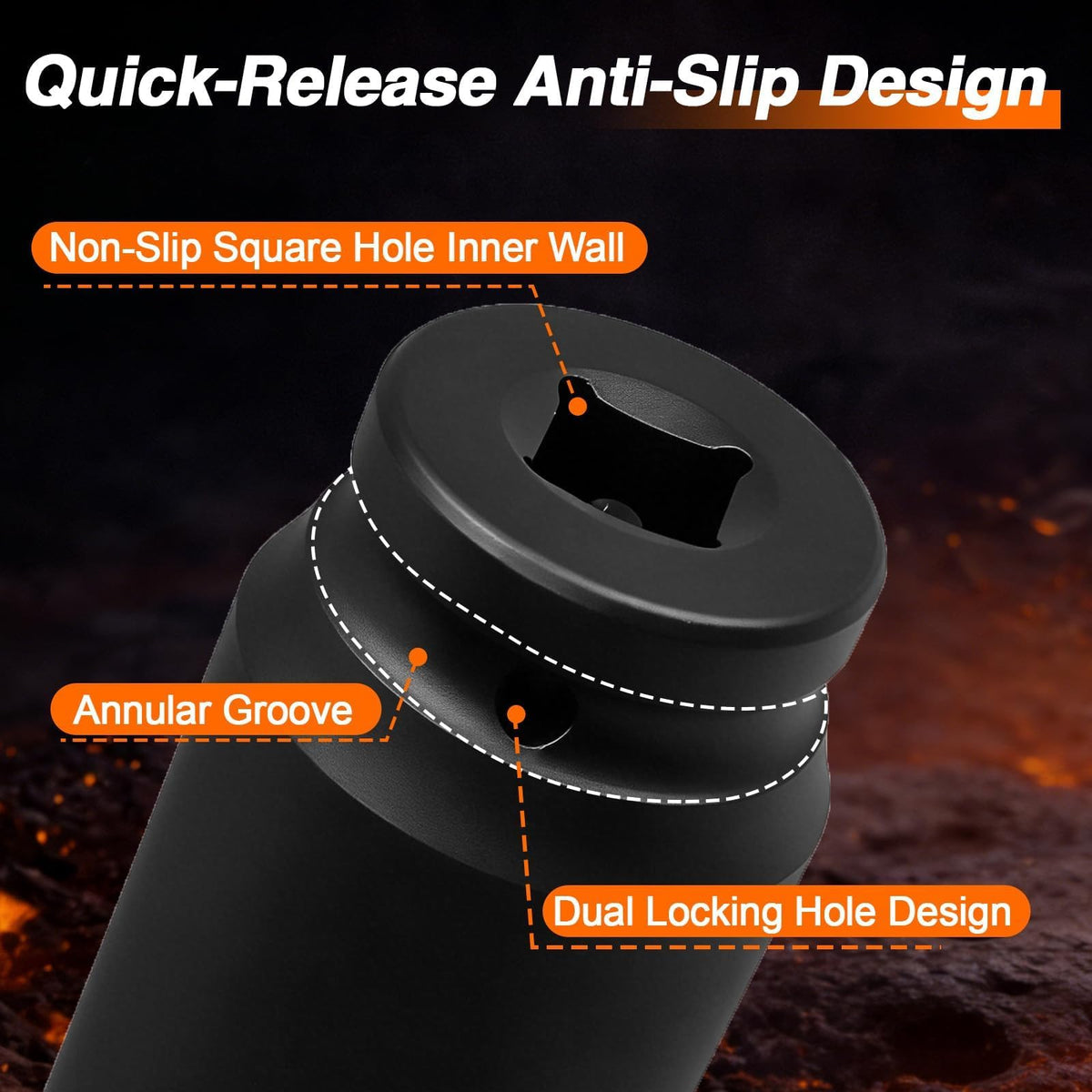 Extended depth enables access to deep nuts on trucks