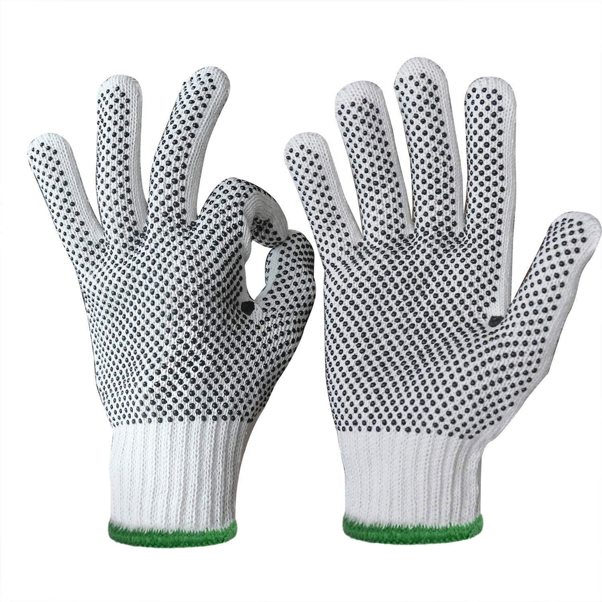 Close-up of PVC dots on Evridwear gloves improves grip on slick surfaces