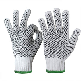 Close-up of PVC dots on Evridwear gloves improves grip on slick surfaces
