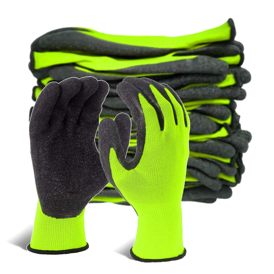 Evridwear crinkle latex glove palm for secure wet and dry grip on tools and materials.