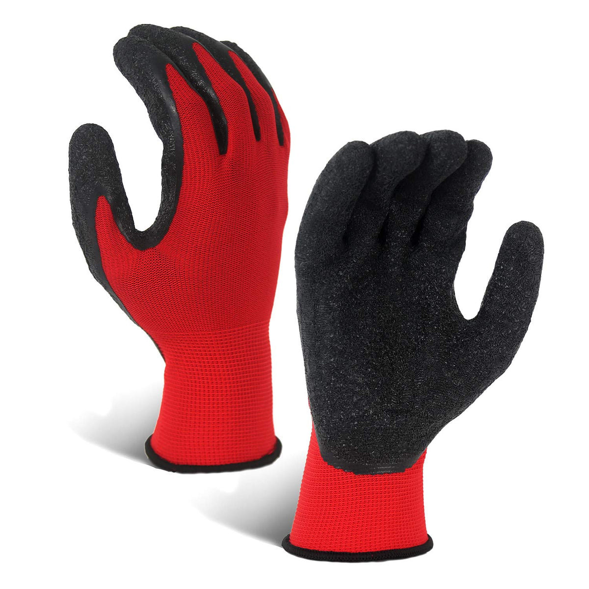 Evridwear red crinkle latex gloves reinforced grip texture