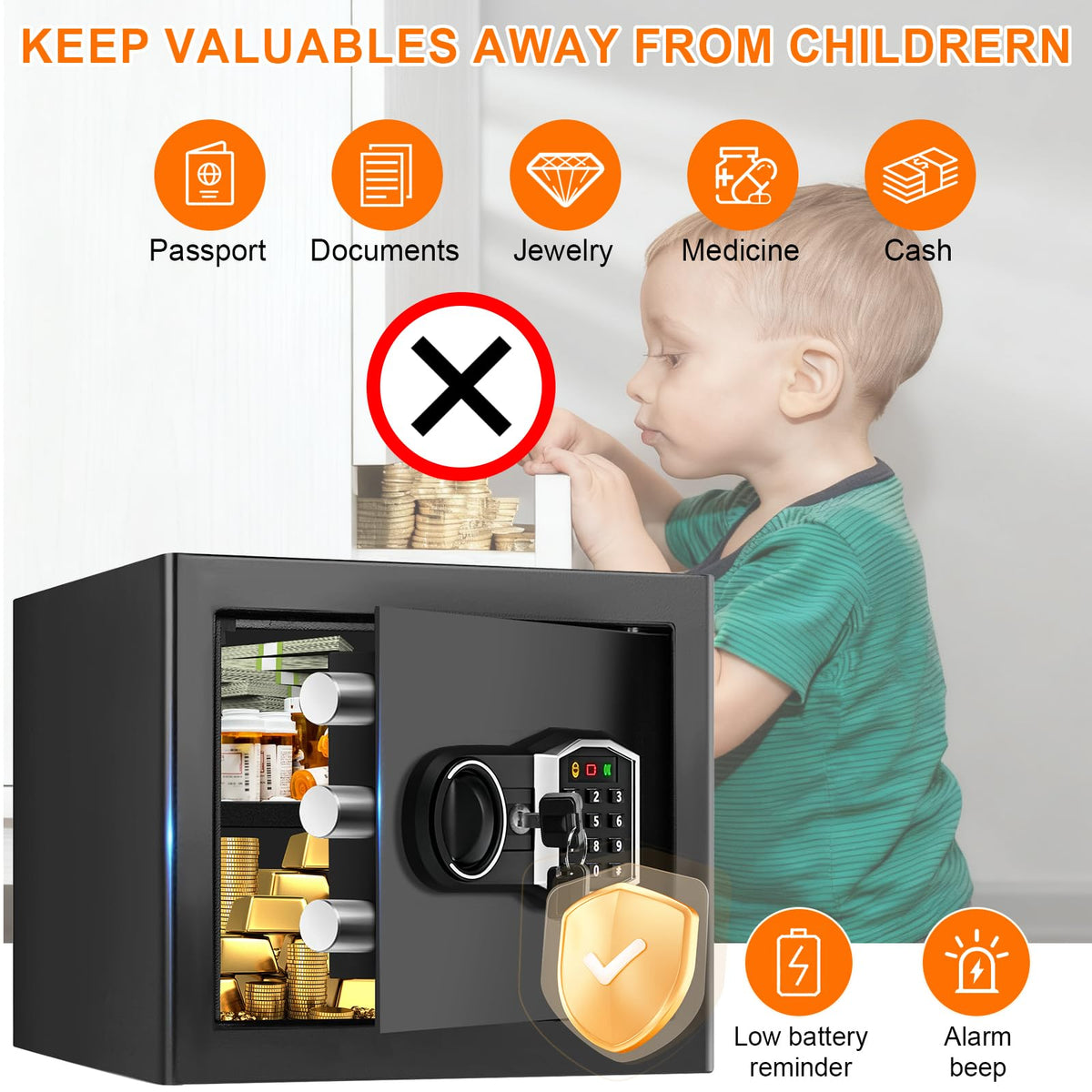 EVSUVSRT removable shelf helps organize valuables.