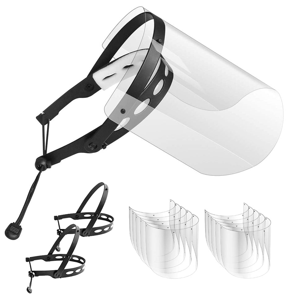 EWA adjustable face shield front view, convenient 2-pack for everyday use