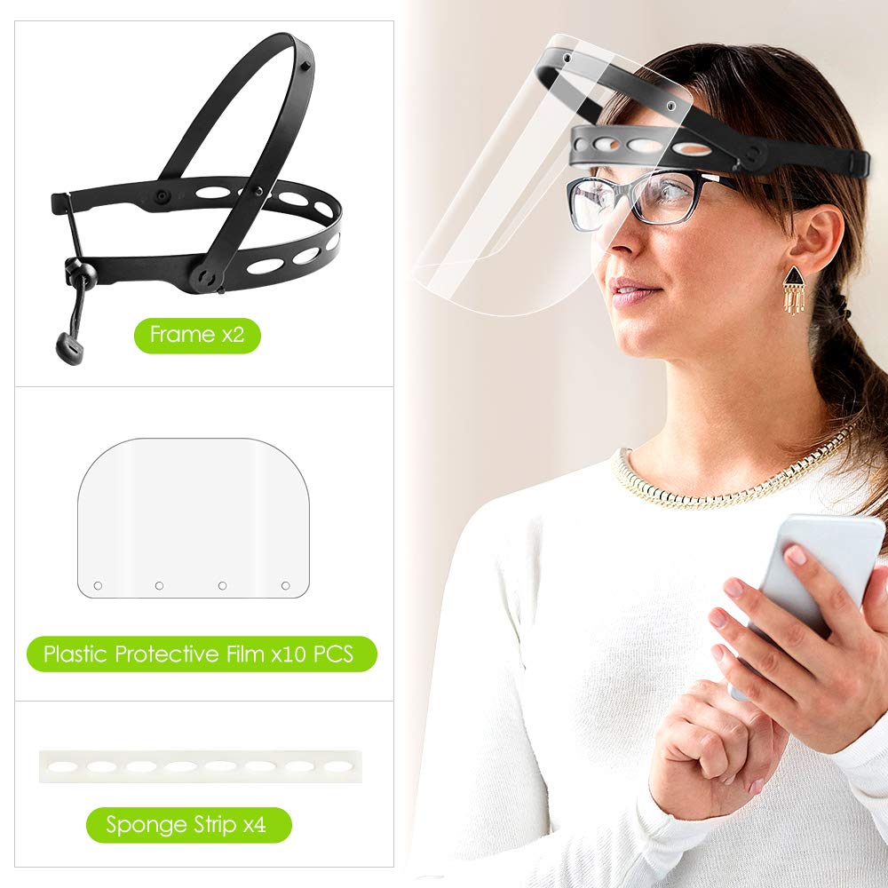EWA adjustable face shield side view, reusable frame for long-term use