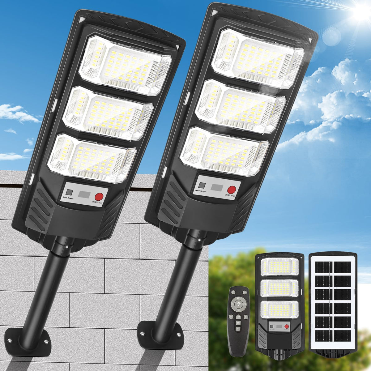 EWIQIRAO two-pack solar lights illuminate outdoor spaces evenly for safety.