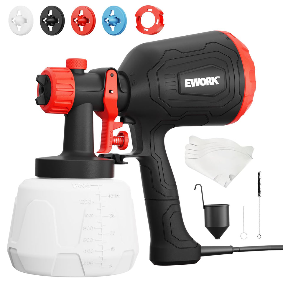 EWORK paint sprayer with 1000W motor delivering smooth, fast coverage on walls.