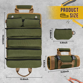 EWSNM green tool bag rolled closure demonstrates compact portability and easy transport.