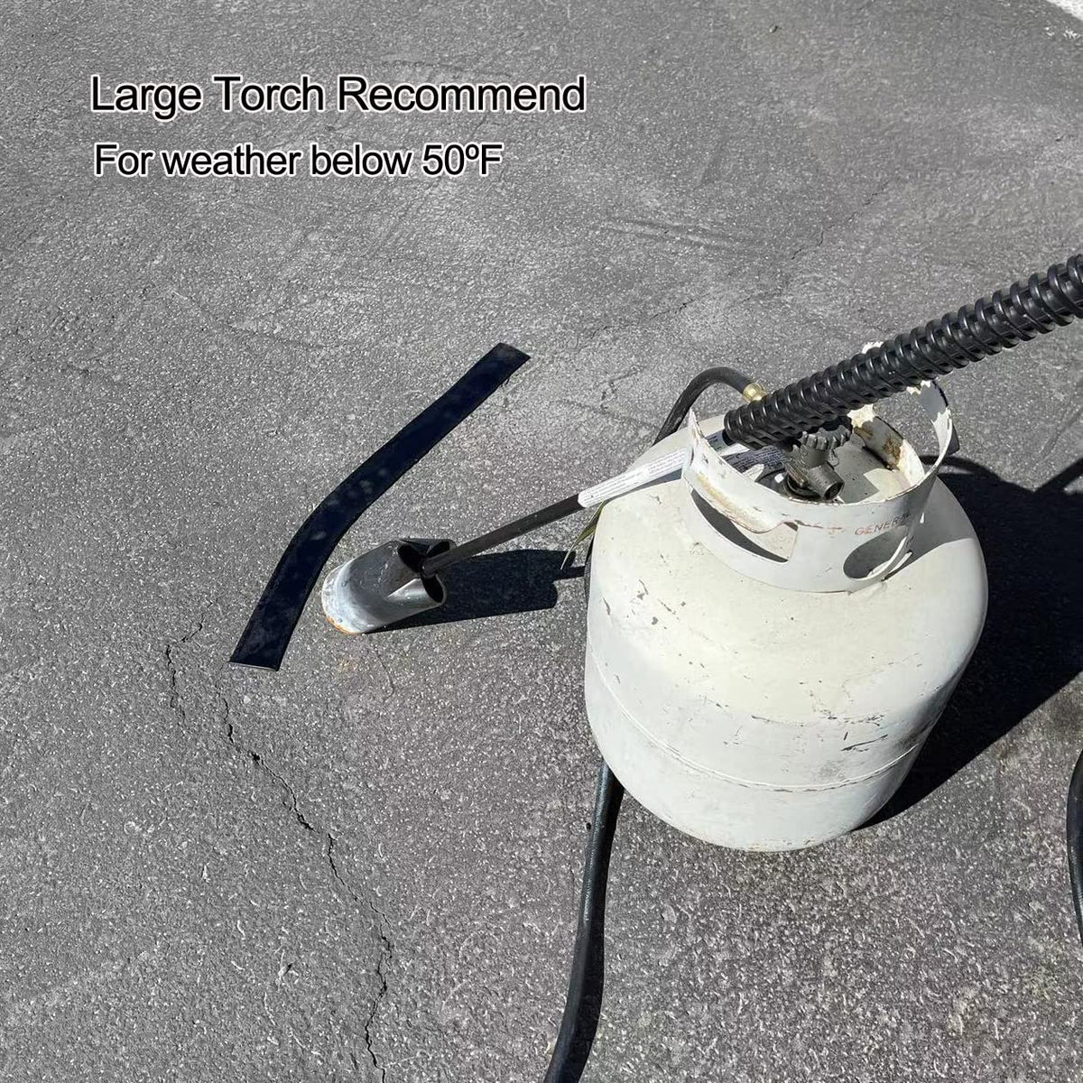 EWT rubberized asphalt strip applying heat to seal cracks