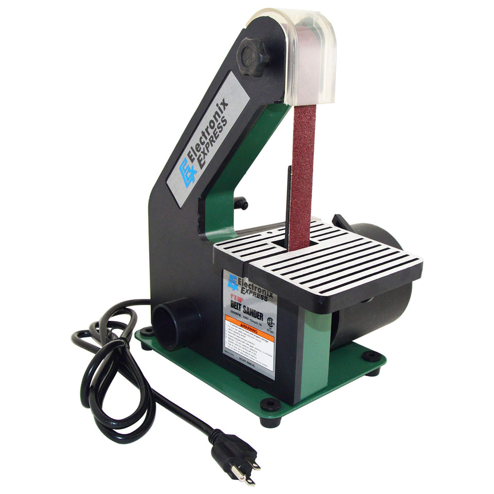 EX ELECTRONIX EXPRESS Mini 1x30 belt sander front view showing compact size for tight spaces.