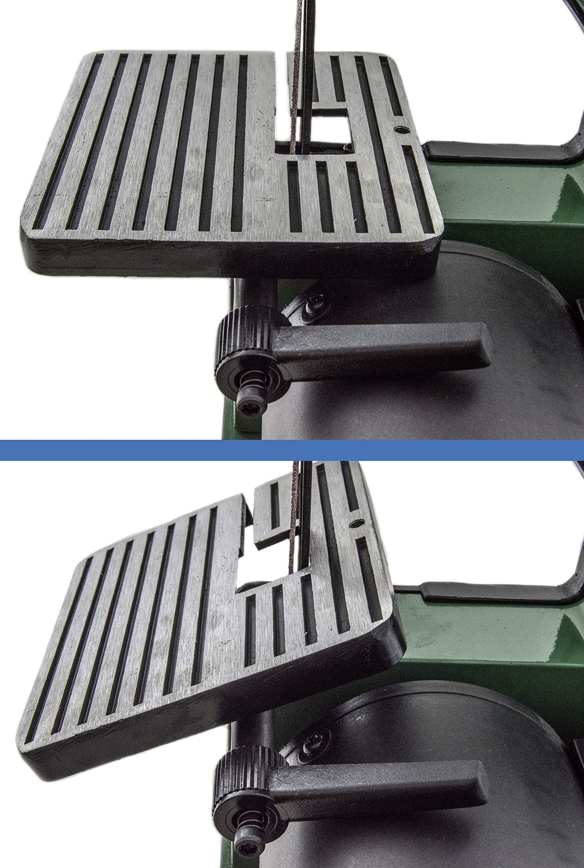 EX ELECTRONIX EXPRESS Mini 1x30 belt sander table-area demonstrates stable work surface.