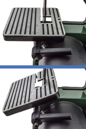 EX ELECTRONIX EXPRESS Mini 1x30 belt sander table-area demonstrates stable work surface.