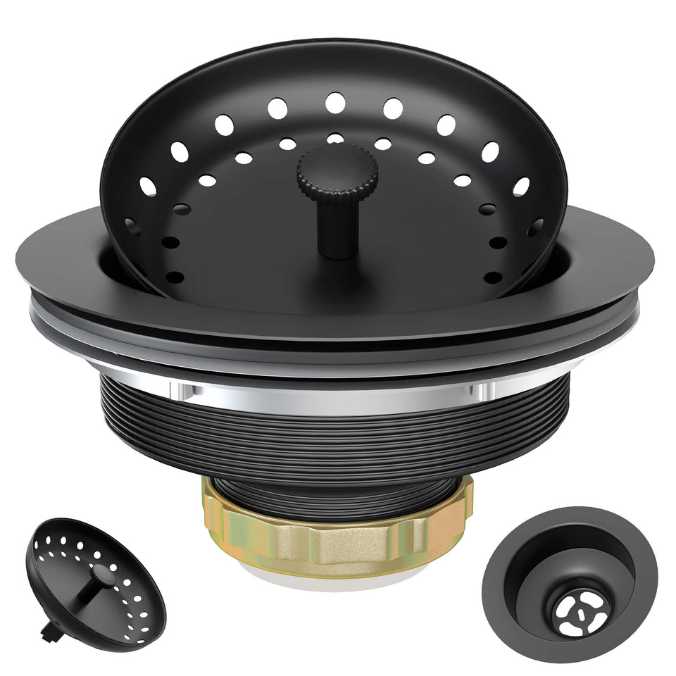 Exakey 3-1/2 inch matte black drain assembly enhances kitchen sink appearance