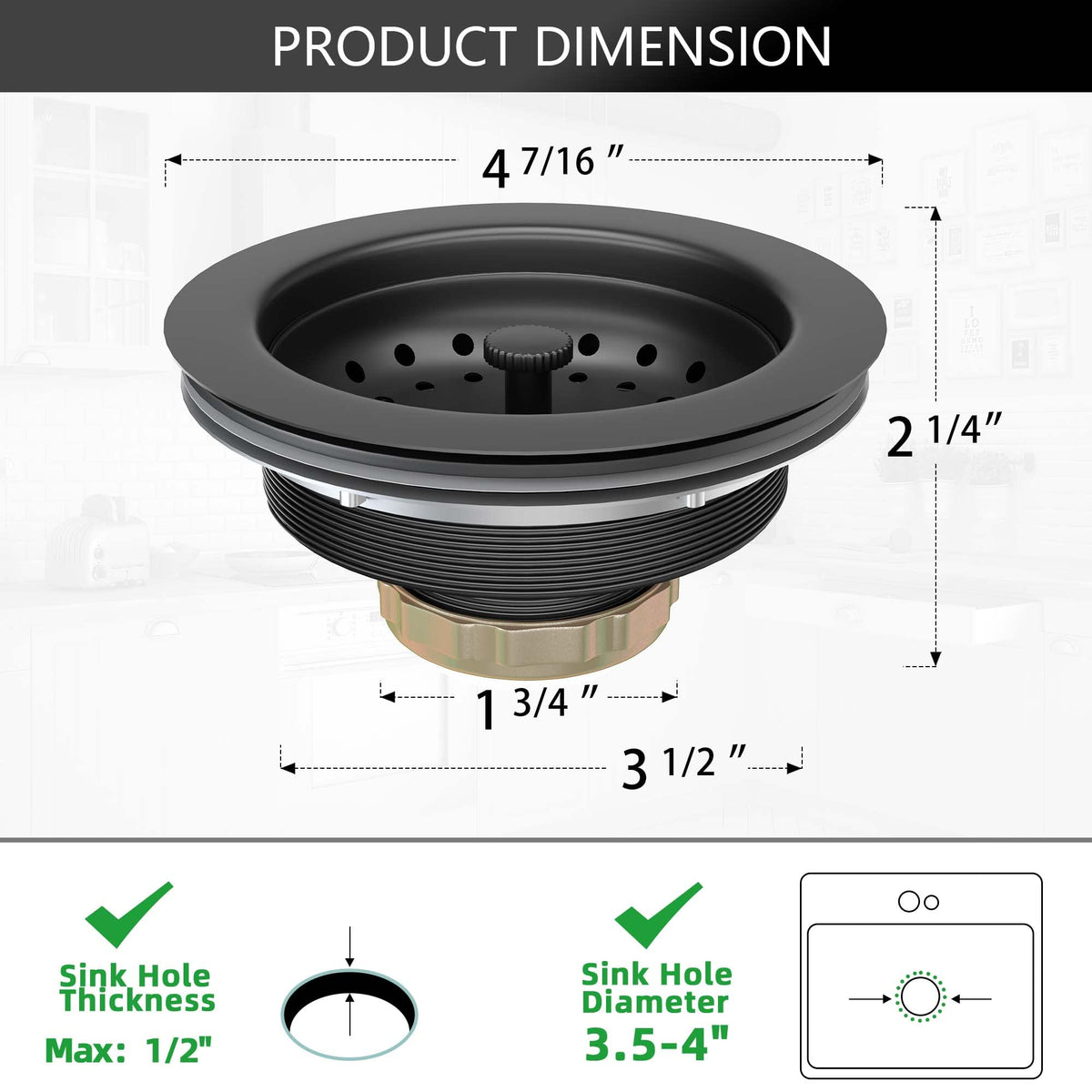 Exakey compatible with standard American 3-1/2 inch drain holes
