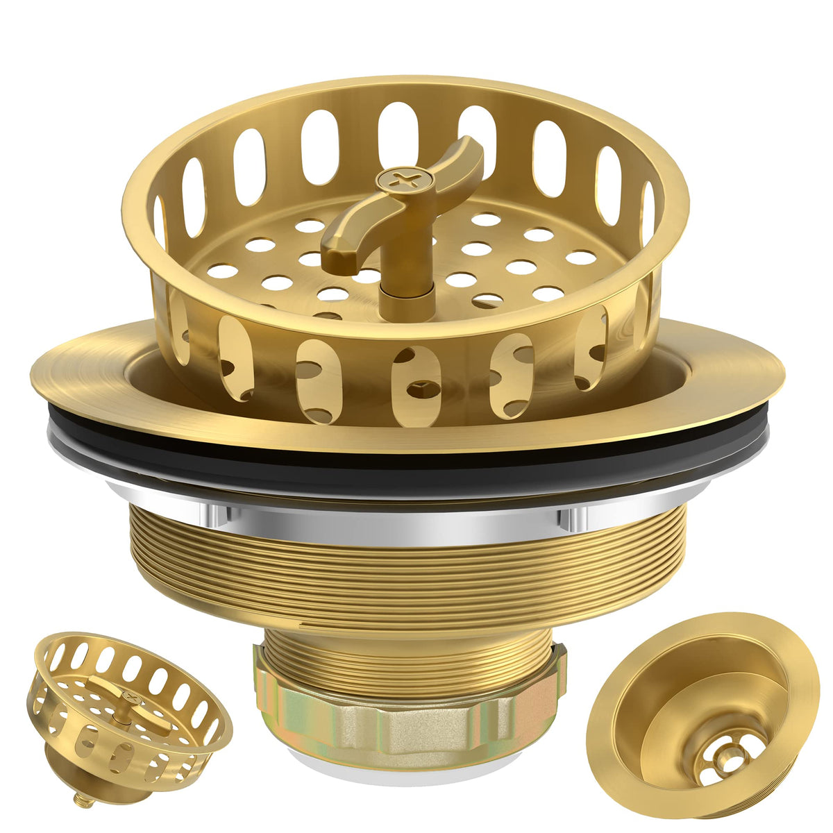 Exakey Gold sink drain assembly kit: sleek brushed finish for easy installation.