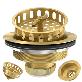 Exakey Gold sink drain assembly kit: sleek brushed finish for easy installation.