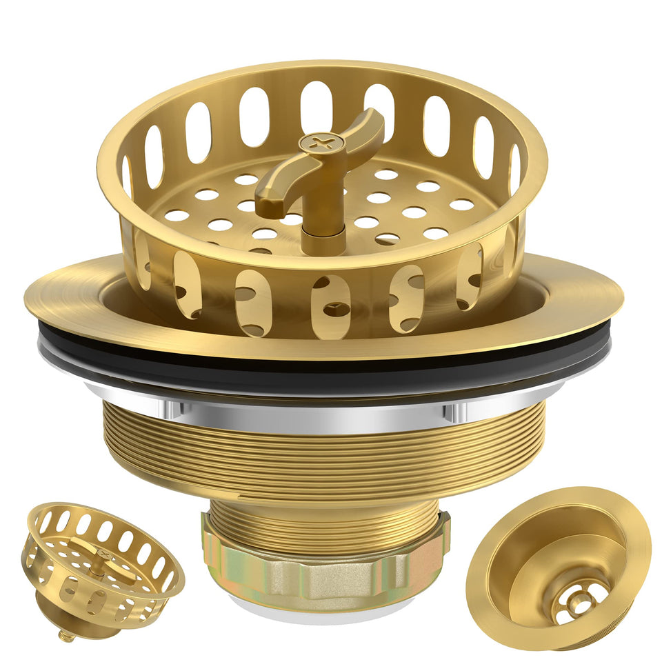 Exakey Gold sink drain assembly kit: sleek brushed finish for easy installation.