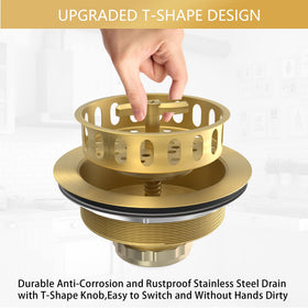 Exakey Gold sink drain basket close-up highlights rustproof stainless steel mesh.