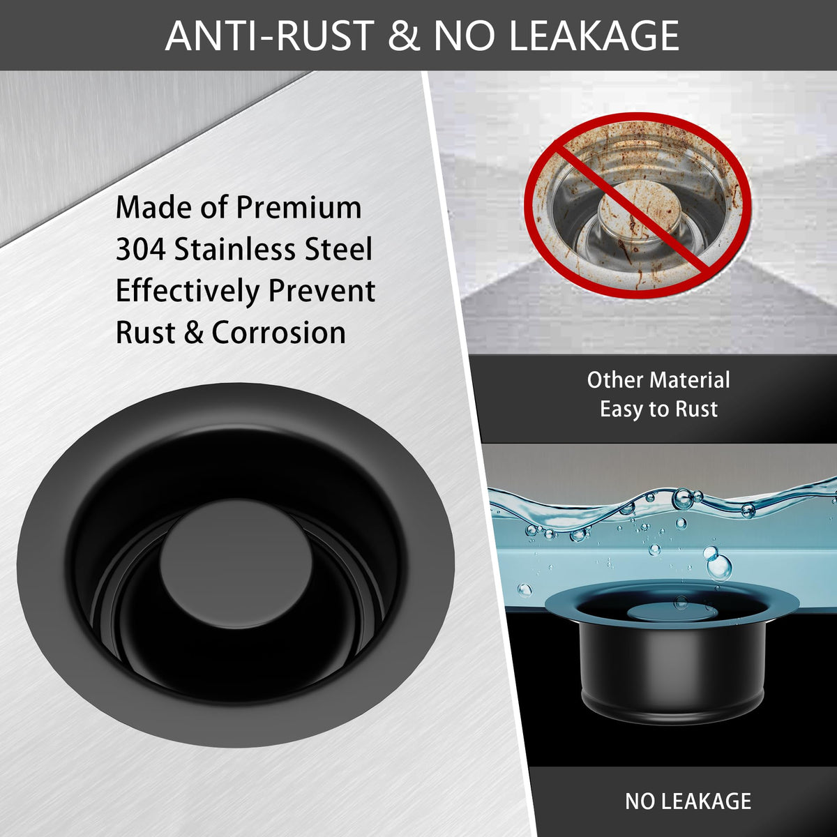 Exakey matte black stopper for quick, easy sealing when filling or washing dishes