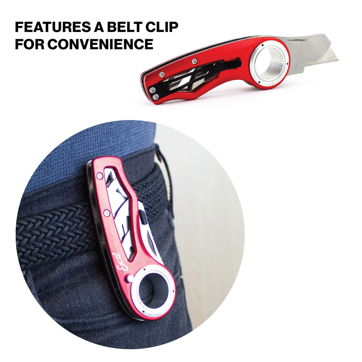 Excel Blades Revo holster included for convenient belt carry.