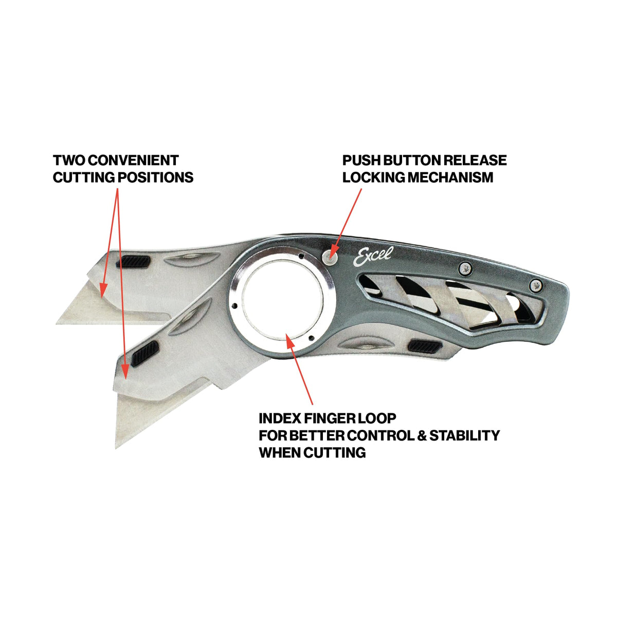 Excel Blades Revo three-lock positions provide versatile locking options.