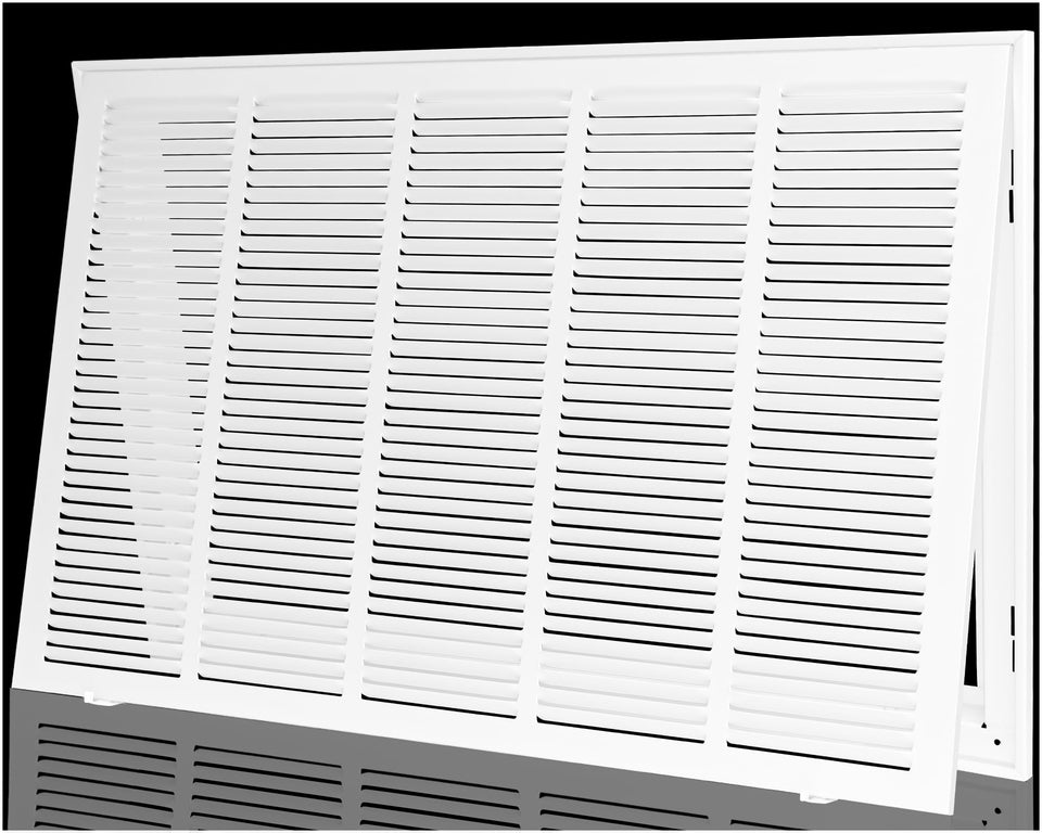 EXCELFU 30x18 return air grille front view with white louvers for efficient air intake