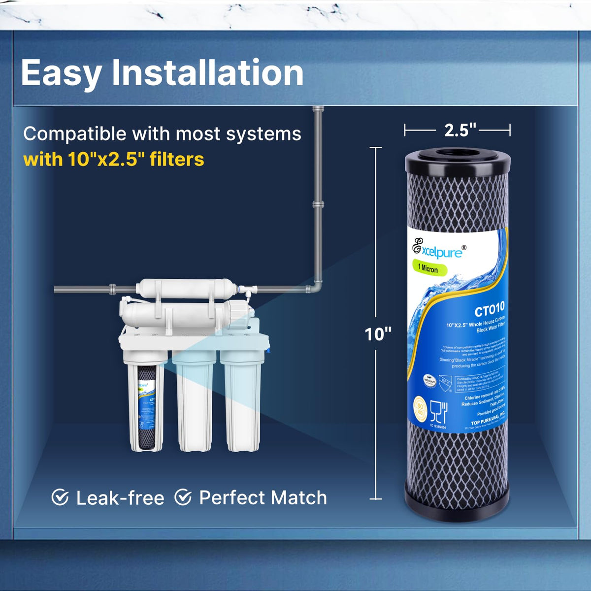 Safety-focused materials certifications for EXCELPURE CTO filter.