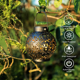 EXCMARK 2-pack garden lanterns hollowed-out pattern creates decorative shadows on patios