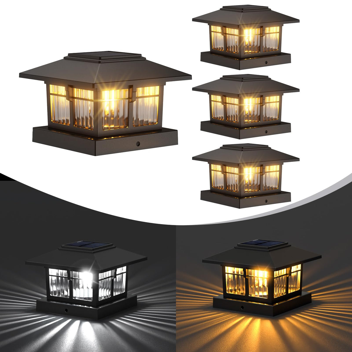 EXCMARK 4x4 solar post cap light with warm white glow for decks
