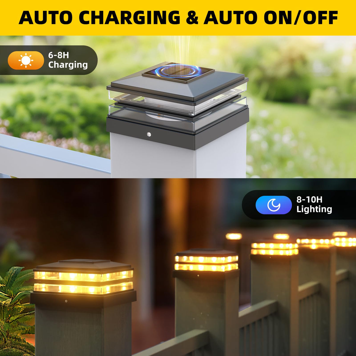EXCMARK 4x4 post light demonstrates dusk-to-dawn sensor for automatic nighttime activation.