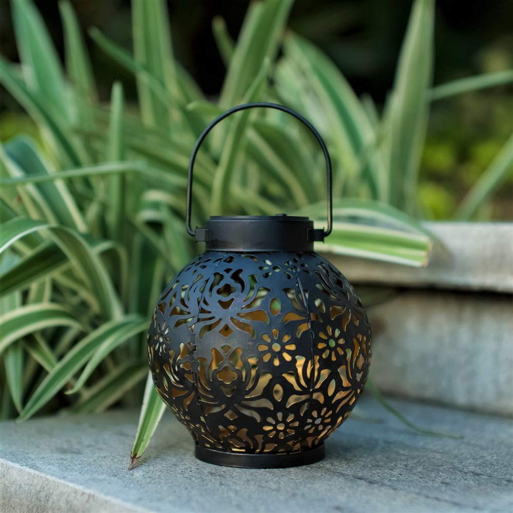 EXCMARK hanging lantern on shepherd hook adds ambiance to garden