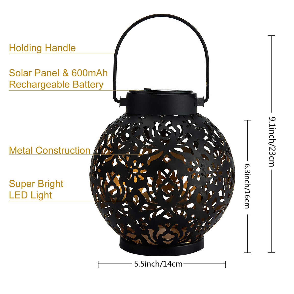 EXCMARK rustic metal lantern with warm glow for outdoor porch tables