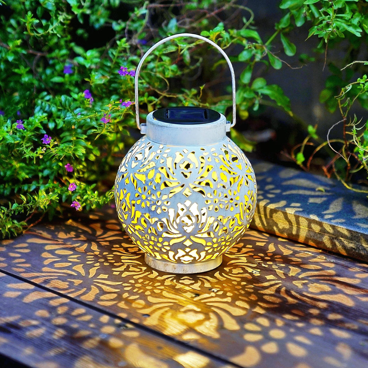EXCMARK outdoor solar lantern white on patio for cord-free ambience
