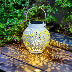 EXCMARK outdoor solar lantern white on patio for cord-free ambience