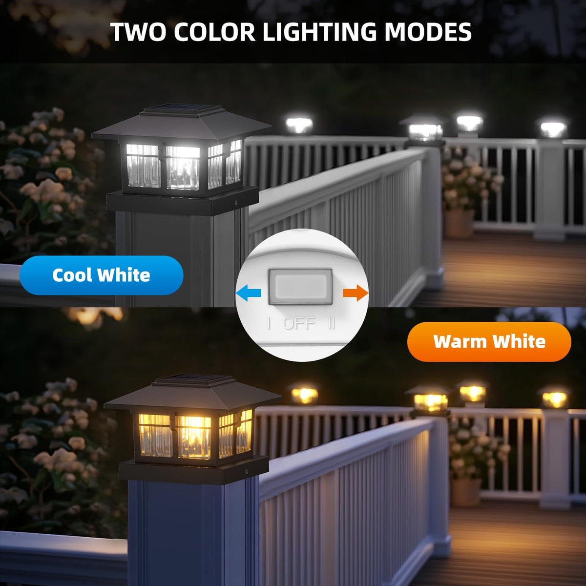 EXCMARK solar post cap light, dual mode for ambience and tasks
