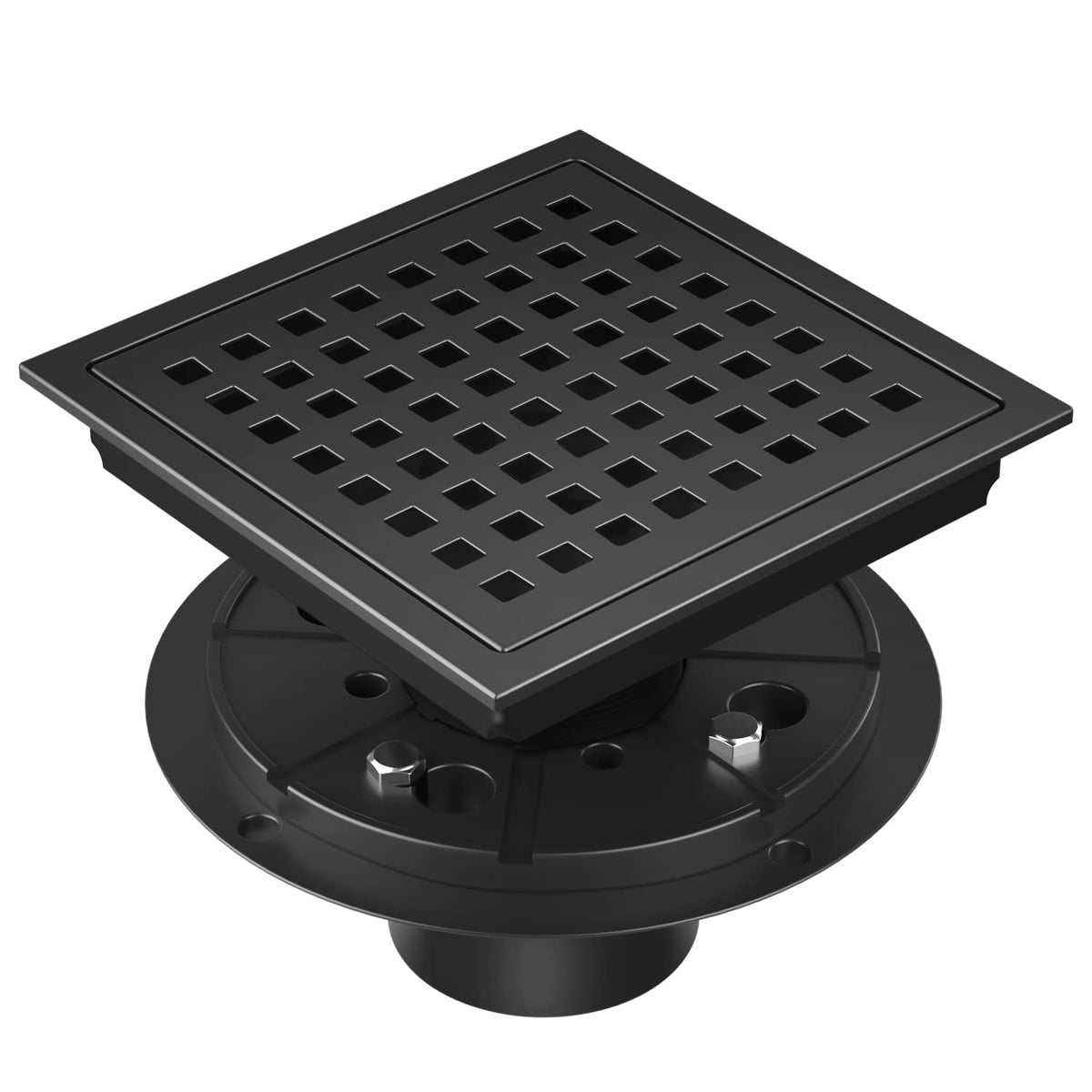 EXF 6-inch square drain with matte black finish for durable bathroom performance