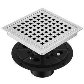 EXF 6 inch square shower drain with brushed nickel finish and removable grid for easy cleaning