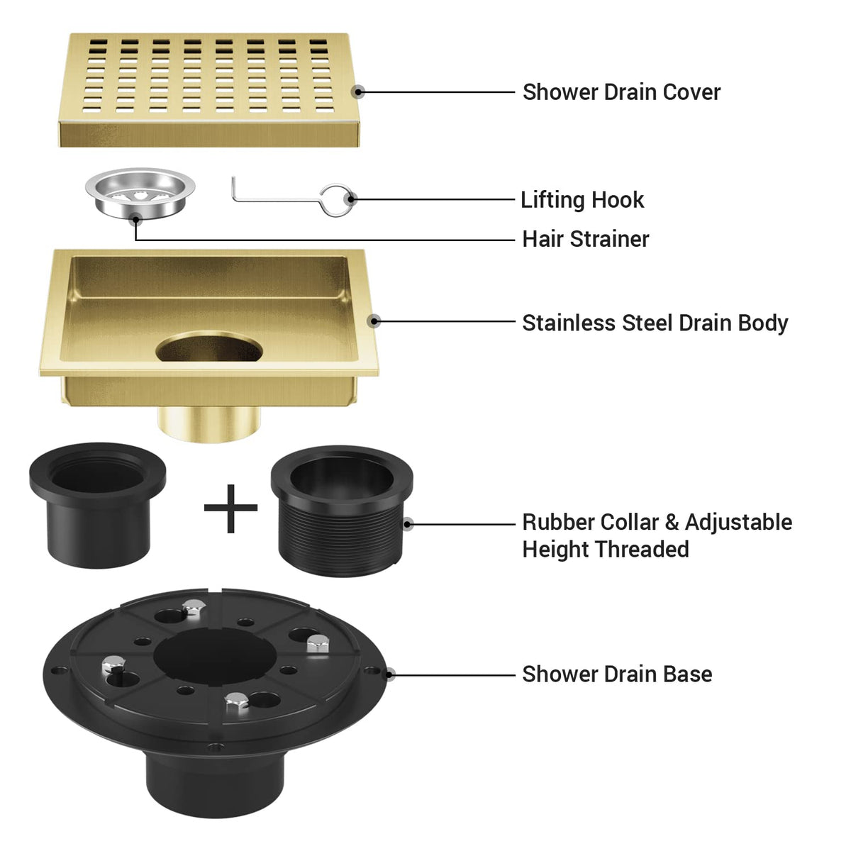 EXF stainless steel drain base with ABS flange resists corrosion.
