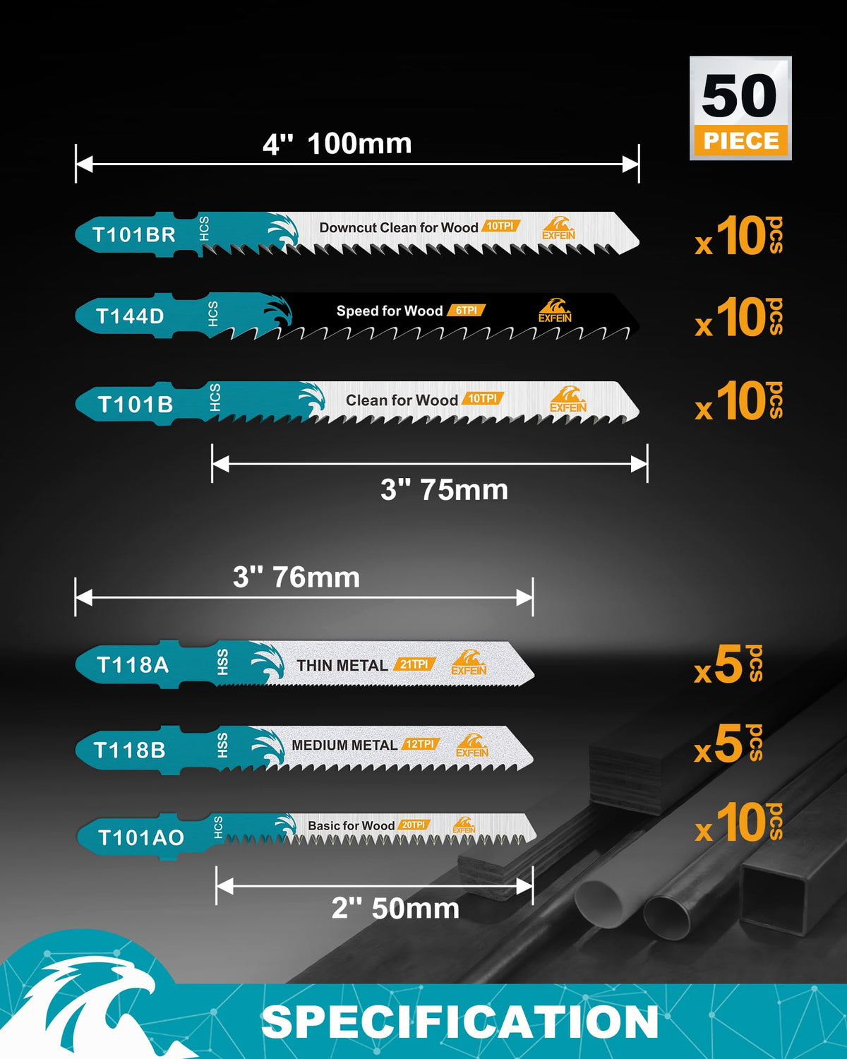 EXFEIN T101B blade for straight wood cuts with minimal splintering.
