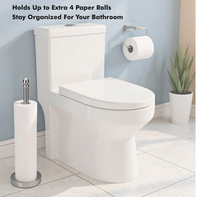 Exilon toilet paper stand sturdy base with felt pads protects floors.