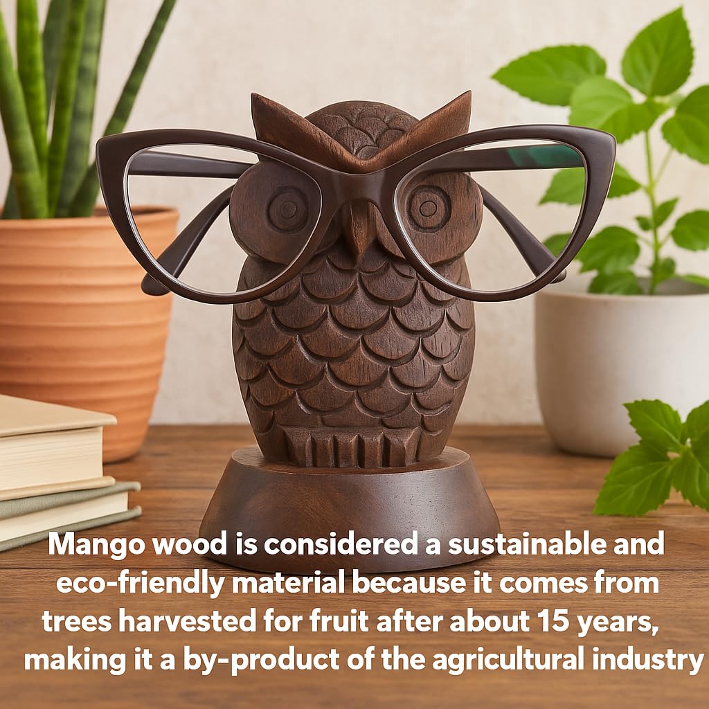 Eximious India owl-design eyeglass holder keeps glasses within reach.