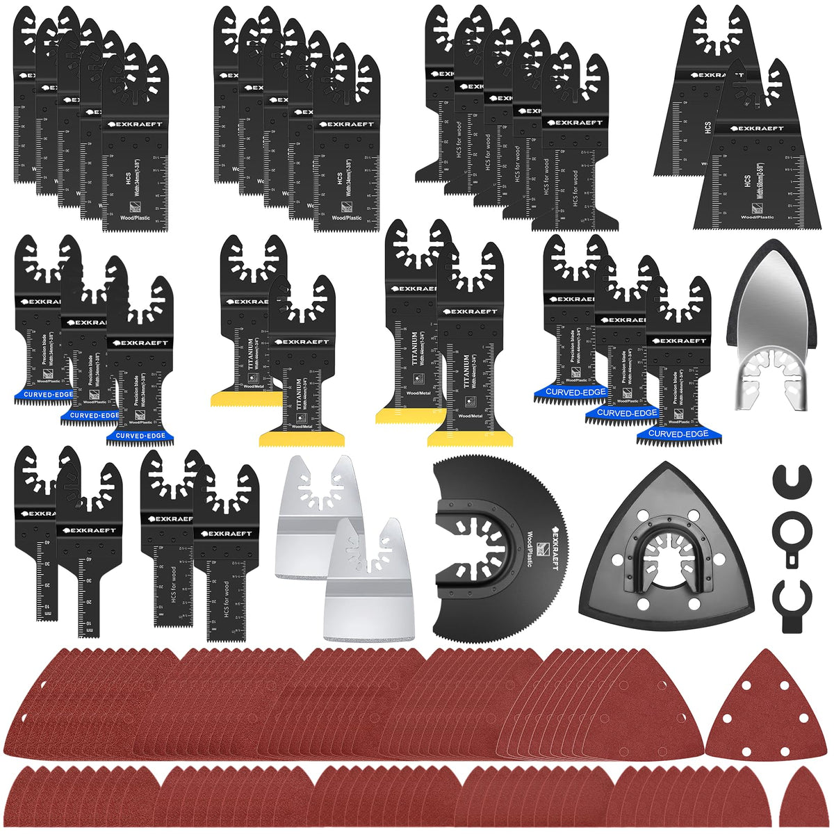 EXKRAEFT 136 PCS Oscillating Tool Blades Kit for wood and metal cutting