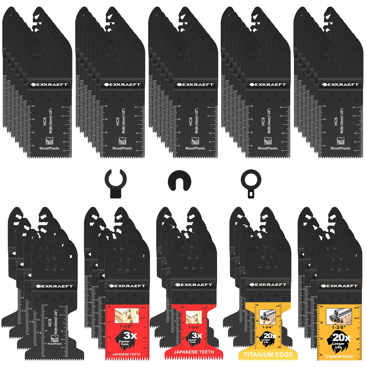 EXKRAEFT 55pcs blades pack arranged for universal tool compatibility and quick cutting