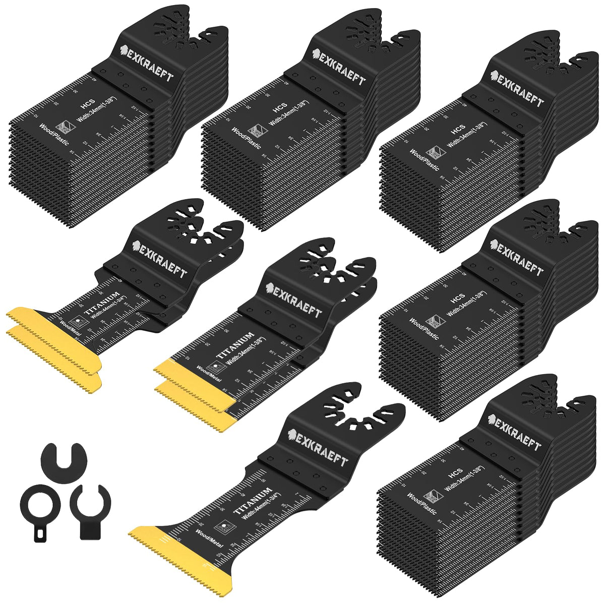 EXKRAEFT 55PCS titanium oscillating blades kit for universal tool compatibility and long life.