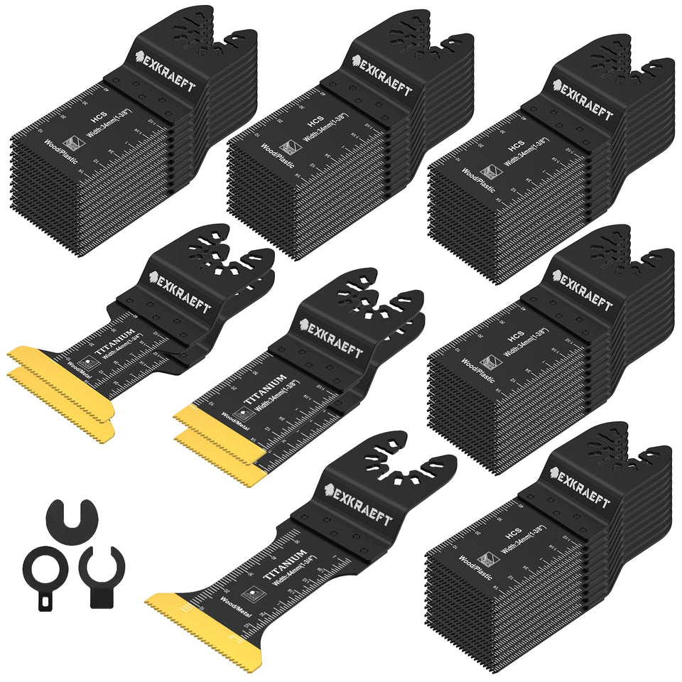 EXKRAEFT 55PCS titanium oscillating blades kit for universal tool compatibility and long life.