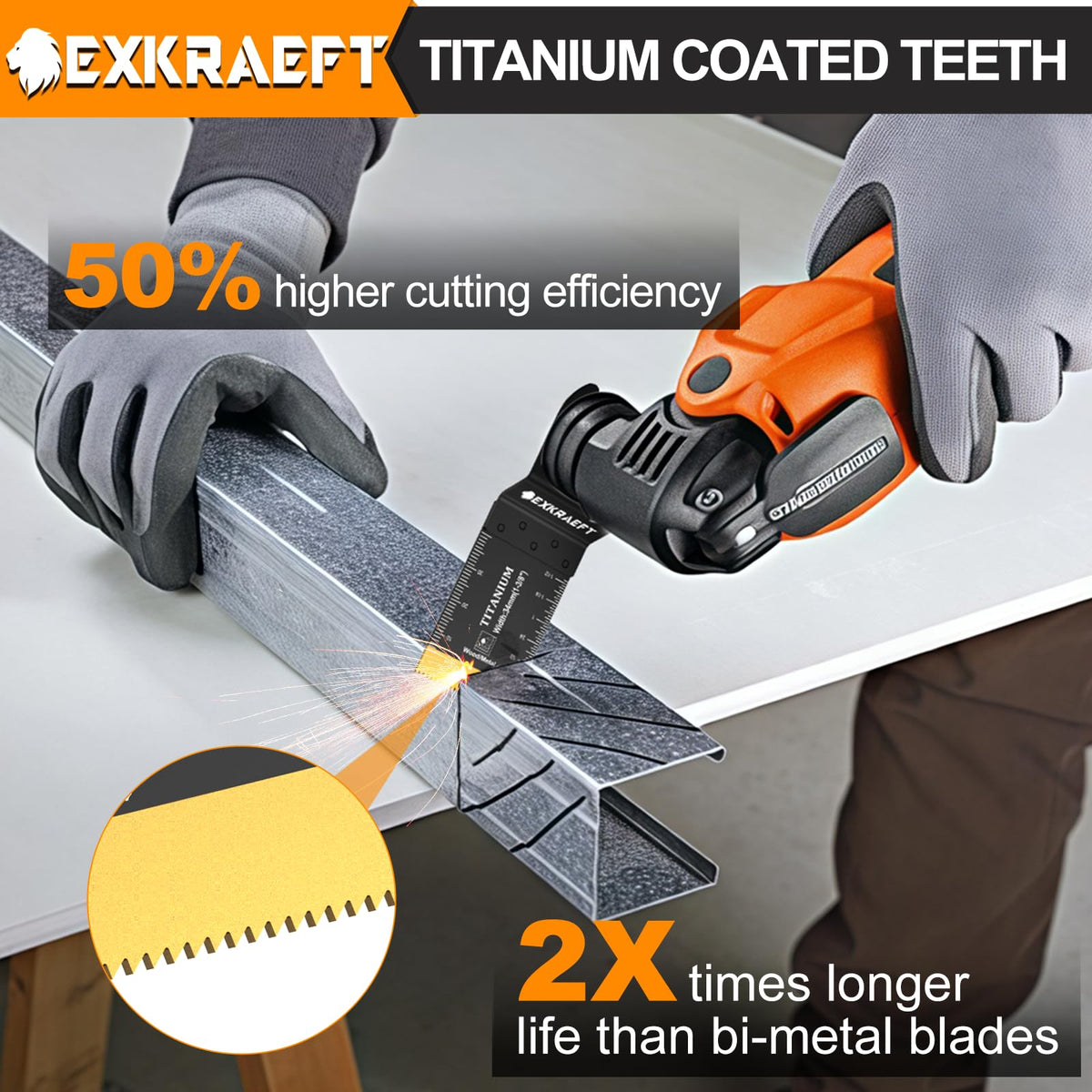 EXKRAEFT blades slicing metal with precise control