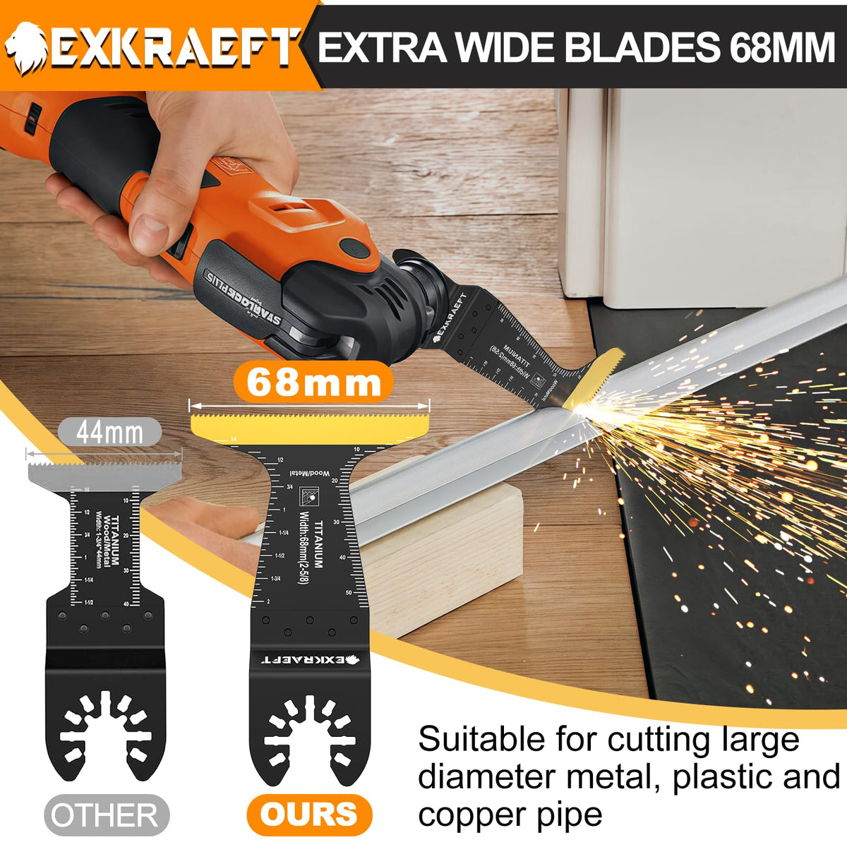 EXKRAEFT blades cutting wood and plastics during remodeling tasks