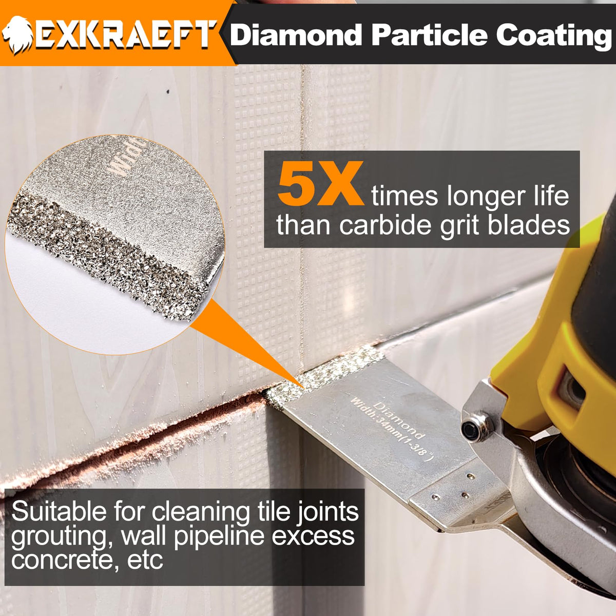 EXKRAEFT crescent diamond oscillating blades—fast concrete grinding.