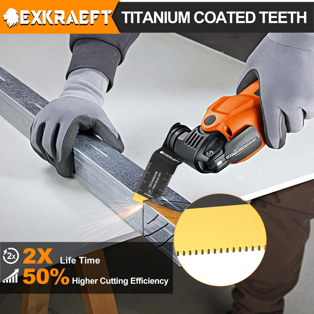 EXKRAEFT blade with packaging shows durable alloy construction and high-temperature quenching.